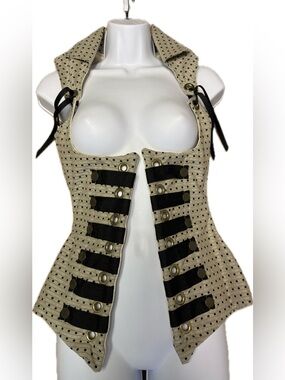 Damsel in this Dress "Triple Threat" Overbust Corset Vest - Cream/Black